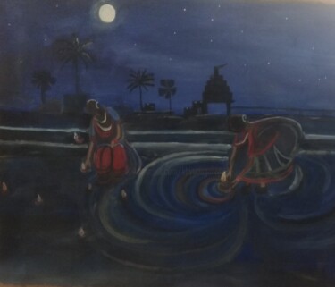 Malarstwo zatytułowany „Diya lighting in br…” autorstwa Krishna Art Gallery, Oryginalna praca, Olej
