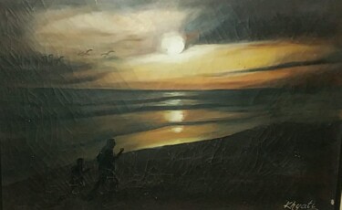 Pintura titulada "Walk in sunrise" por Krishna Art Gallery, Obra de arte original, Oleo