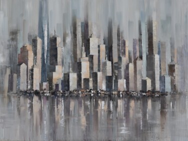 Pittura intitolato "Manhattan in silver" da Krista Ozola, Opera d'arte originale, Olio