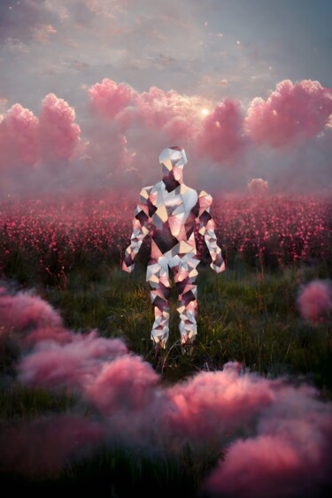 「Man in a field of p…」というタイトルのデジタルアーツ Kristi Bellによって, オリジナルのアートワーク, 写真モンタージュ