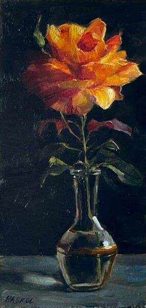 Painting titled "Orange rose" by Kristi Haskol, Original Artwork, Oil