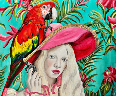 Painting titled "The Popinjay and Hi…" by Kristin Voss, Original Artwork, Acrylic Mounted on Wood Stretcher frame