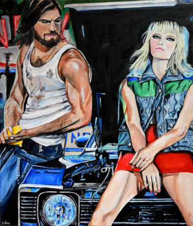 Painting titled "The Mechanic" by Kristin Voss, Original Artwork, Acrylic Mounted on Wood Stretcher frame