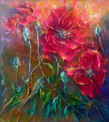 Painting titled "flowers in the night" by Kristina Dobrynina, Original Artwork, Acrylic
