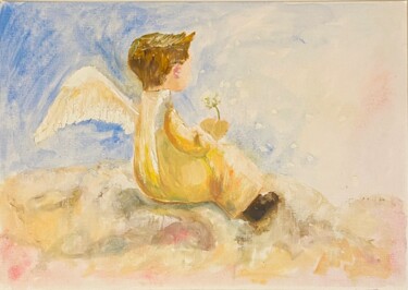 Painting titled "Angel in the clouds" by Kristina Kolesnikova, Original Artwork, Oil