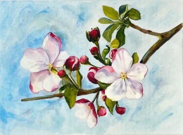Painting titled "Apple flowers" by Kristina Kolesnikova, Original Artwork, Oil