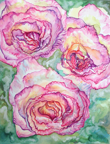 Pintura titulada "THREE ROSES" por Kristina Kristiana, Obra de arte original, Acuarela