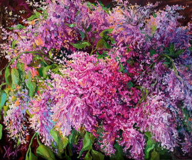 Painting titled "Lilac" by Kristina Kristiana, Original Artwork, Oil Mounted on Wood Panel