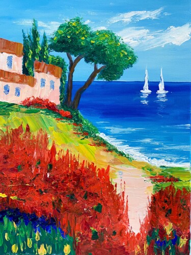 Schilderij getiteld "Colorful Portofino…" door Kristina Mallen, Origineel Kunstwerk, Olie Gemonteerd op Frame voor houten br…