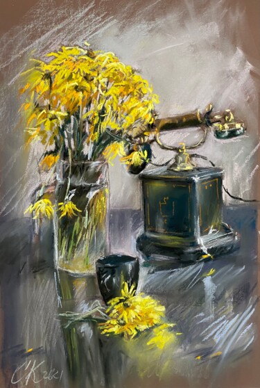 Dibujo titulada "Chrysanthemums/ Chr…" por Kristina Savinova, Obra de arte original, Pastel