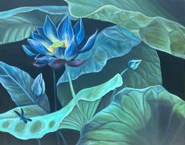 Painting titled "Blue Lotus" by Kristina Sergeeva, Original Artwork, Oil