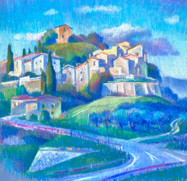 Pintura intitulada "Penna Alta. Toscana" por Kristina Korobeynikova, Obras de arte originais, Pastel Montado em Cartão