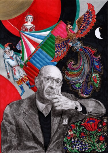 Malerei mit dem Titel "Igor Stravinsky" von Krughoff, Original-Kunstwerk, Bleistift