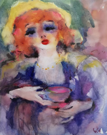 Peinture intitulée "Female portrait" par Krum Kostov, Œuvre d'art originale, Aquarelle