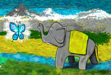 Arte digital titulada "elephant in mountai…" por Krystian, Obra de arte original, Trabajo Digital 2D