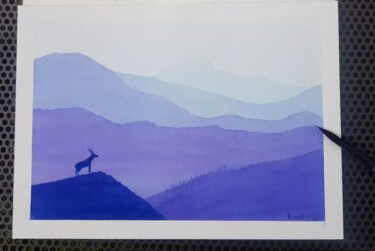 Peinture intitulée "Deer watercolor" par Krystian, Œuvre d'art originale, Aquarelle