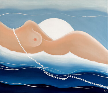 Painting titled "Paloma on the Côte…" by Kristina Malashchenko, Original Artwork, Oil Mounted on Wood Panel