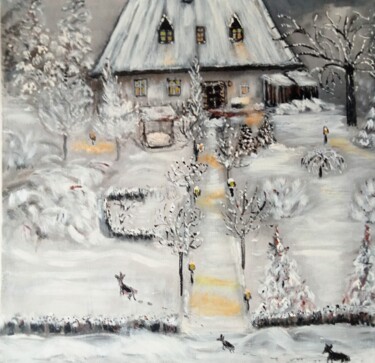Schilderij getiteld "Zima w Sudetach" door Krystyna Mościszko, Origineel Kunstwerk, Acryl