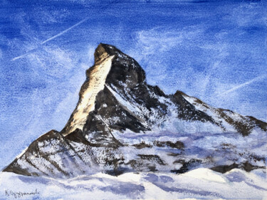 Картина под названием "The Matterhorn - th…" - Krystyna Szczepanowski, Подлинное произведение искусства, Акварель