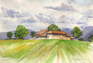 Painting titled "The farm in Bel-Air" by Krystyna Szczepanowski, Original Artwork, Watercolor
