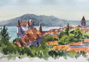 Painting titled "View of Nyon, Switz…" by Krystyna Szczepanowski, Original Artwork, Watercolor