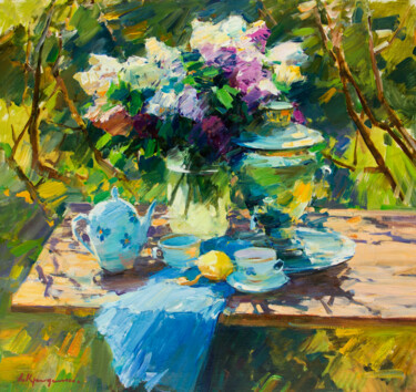 Картина под названием "Lilac and the Sprin…" - Aleksander Kryushyn, Подлинное произведение искусства, Масло Установлен на Де…