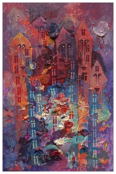 Painting titled "Miasto Lozowsko nocą" by Krzysztof Lozowski, Original Artwork