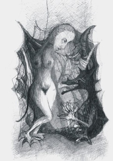 Dessin intitulée "Smok i dziewica" par Krzysztof Lozowski, Œuvre d'art originale