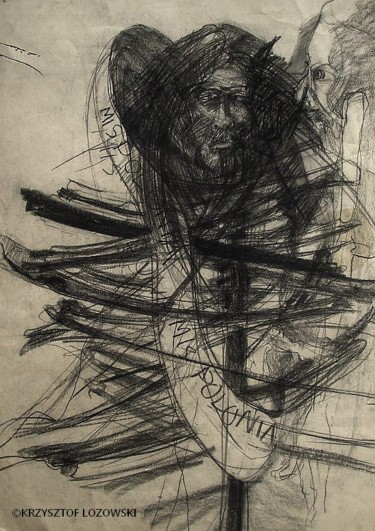 Disegno intitolato "Autoportret Miss Po…" da Krzysztof Lozowski, Opera d'arte originale