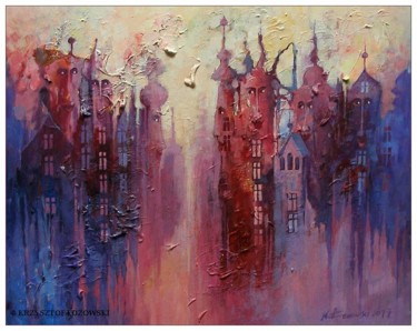 Painting titled "Miasto powabu / Cit…" by Krzysztof Lozowski, Original Artwork, Acrylic