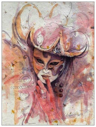 Painting titled "Tajemnicza dama" by Krzysztof Lozowski, Original Artwork, Watercolor