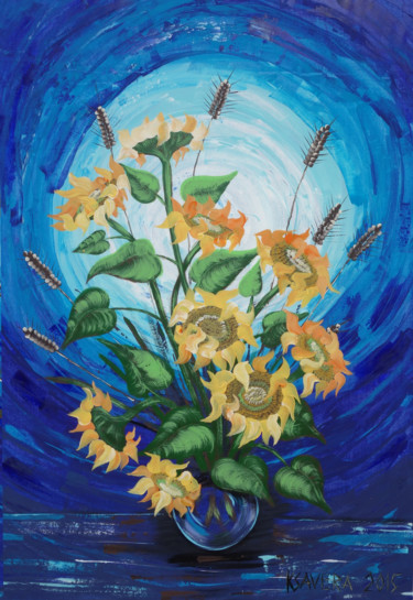 Painting titled "Blue still life wit…" by Ksavera, Original Artwork, Acrylic