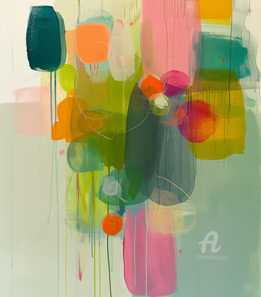 Digitale Kunst mit dem Titel "Vibrant Green Abstr…" von Kselma Randvald, Original-Kunstwerk, Digitale Malerei