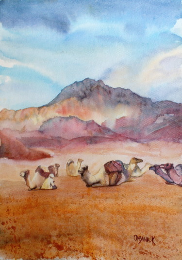 Картина под названием "The path to Sinai i…" - Ksana Kuznezova, Подлинное произведение искусства, Акварель