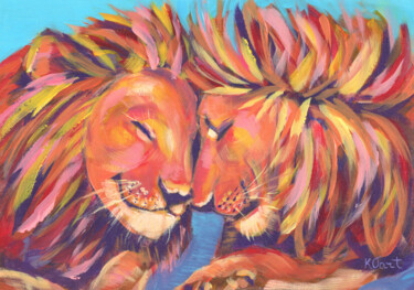 Malarstwo zatytułowany „Love and Lions” autorstwa Ksenia Tsyganyuk, Oryginalna praca, Akryl