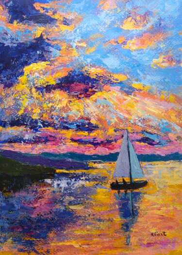 Peinture intitulée "Sunset glory" par Ksenia Tsyganyuk, Œuvre d'art originale, Acrylique