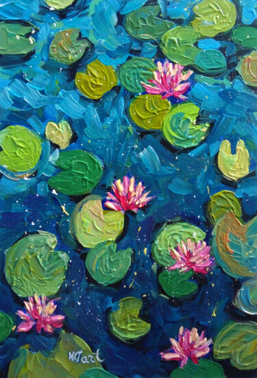 Painting titled "Water lily garden" by Ksenia Tsyganyuk, Original Artwork, Acrylic