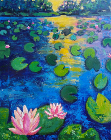 Painting titled "Water lilies flavor…" by Ksenia Tsyganyuk, Original Artwork, Acrylic