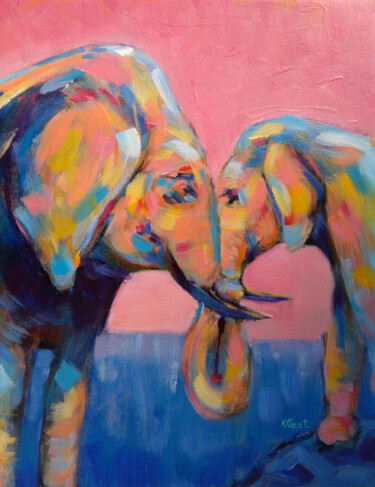 「Simple love. Elepha…」というタイトルの絵画 Ksenia Tsyganyukによって, オリジナルのアートワーク, アクリル
