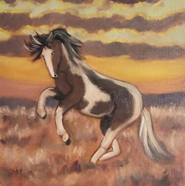 Painting titled "Horse. Animal Portr…" by Ksenia Tsyganyuk, Original Artwork, Oil Mounted on Cardboard