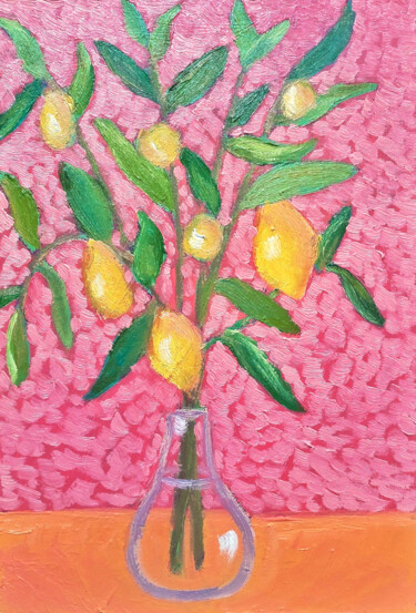 Painting titled "Candy lemon still l…" by Ksenia Tsyganyuk, Original Artwork, Oil Mounted on Cardboard
