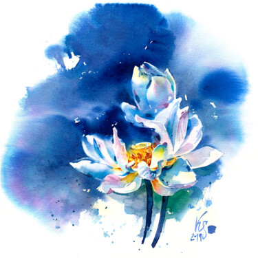 Malerei mit dem Titel "Lotus - the flower…" von Ksenia Selianko, Original-Kunstwerk, Aquarell