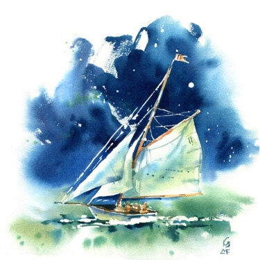 Malerei mit dem Titel "Fair wind to our sa…" von Ksenia Selianko, Original-Kunstwerk, Aquarell