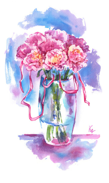 Pintura intitulada "Bright bouquet of c…" por Ksenia Selianko, Obras de arte originais, Aquarela