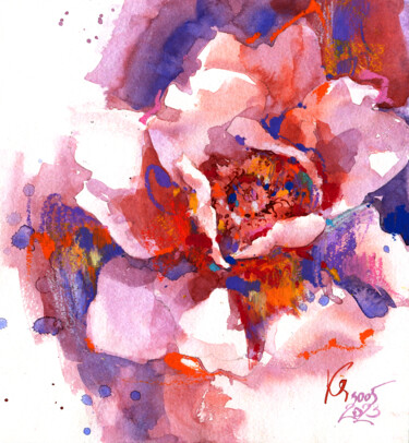 绘画 标题为“Peony flower at sun…” 由Ksenia Selianko, 原创艺术品, 水彩