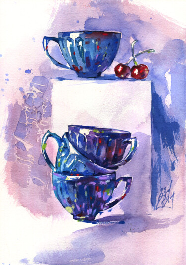 「"Four pearl cups" b…」というタイトルの絵画 Ksenia Seliankoによって, オリジナルのアートワーク, 水彩画