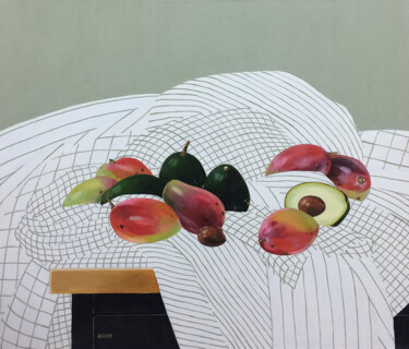 绘画 标题为“Mango and avocado.…” 由Ксения Берестова, 原创艺术品, 油 安装在木质担架架上