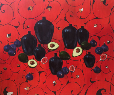 Pittura intitolato "Figs, avocados and…" da Kseniia Berestova, Opera d'arte originale, Olio