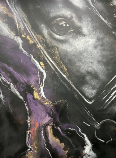 绘画 标题为“Black Horse” 由Kseniia Eliseeva, 原创艺术品, 丙烯