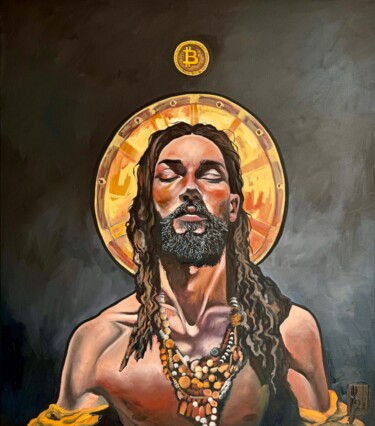 绘画 标题为“Holy Bitcoin” 由Kseniya Rai, 原创艺术品, 油 安装在木质担架架上